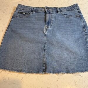 DKNY Jeans Womens Blue Medium Wash Raw Hem‎ Denim Mini Skirt Size 12